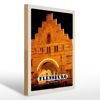 Letrero de madera ciudades Flensburg Nordertor arquitectura 30x40cm