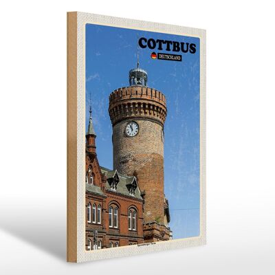 Letrero de madera ciudades Cottbus Torre Spremberger 30x40cm