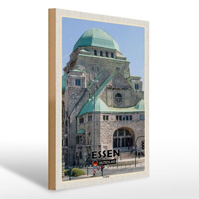 Wooden sign cities Essen synagogue architecture 30x40cm