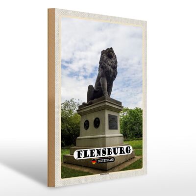 Cartello in legno città Flensburg Idstedter scultura leone 30x40 cm