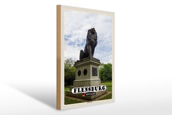 Panneau en bois villes Flensburg Idstedter sculpture lion 30x40cm 1