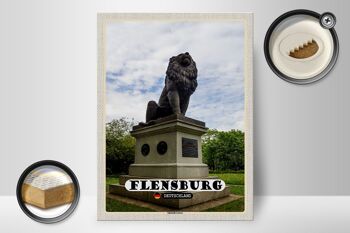 Panneau en bois villes Flensburg Idstedter sculpture lion 30x40cm 2