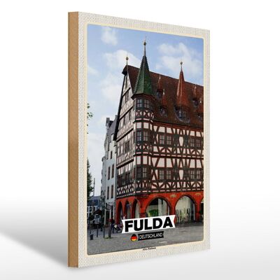 Cartello in legno città Fulda architettura del vecchio municipio 30x40 cm