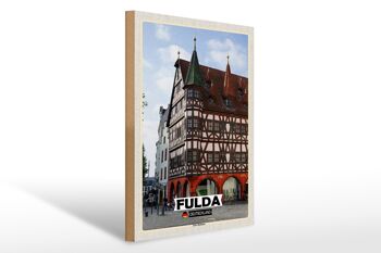 Panneau en bois villes Fulda ancien hôtel de ville architecture 30x40cm 1