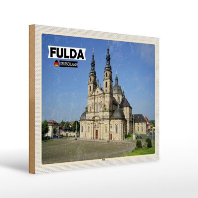 Cartel de madera ciudades Catedral de Fulda Arquitectura medieval 40x30cm