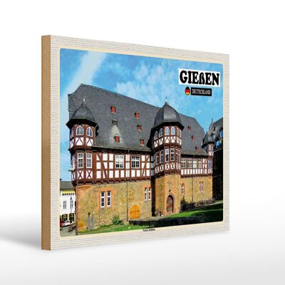 Holzschild Städte Gießen Neues Schloss 40x30cm