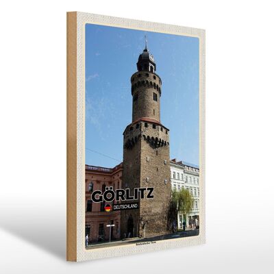 Letrero de madera ciudades Görlitz Torre Reichenbacher 30x40cm