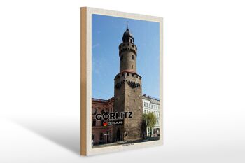 Panneau en bois villes Görlitz Reichenbacher Tower 30x40cm 1
