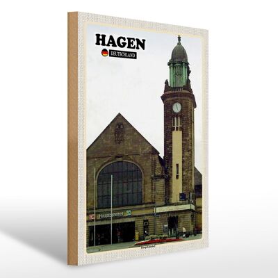 Letrero de madera ciudades Hagen estación central tren 30x40cm
