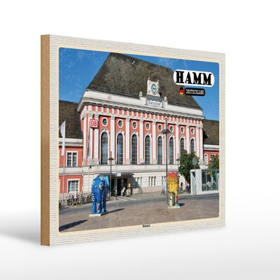 Panneau en bois villes sculptures gare de Hamm 40x30cm