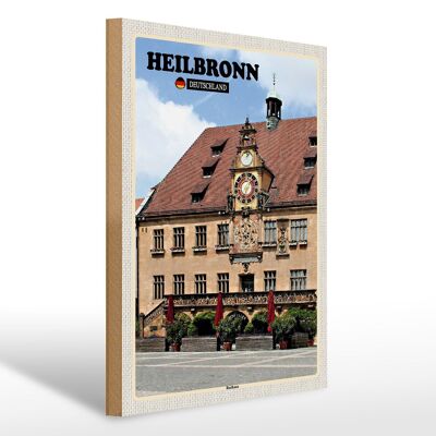 Cartello in legno città Municipio di Heilbronn centro storico 30x40 cm