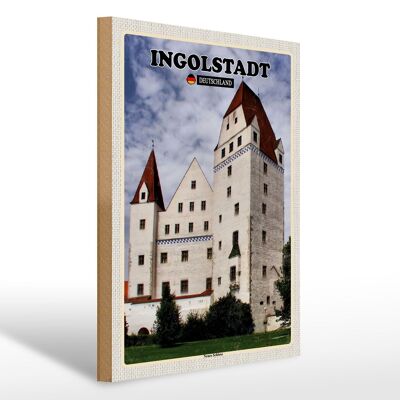Cartel de madera ciudades Ingolstadt Castillo Nuevo 30x40cm
