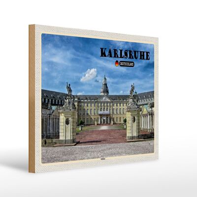 Cartel de madera ciudades Karlsruhe Castillo Fuente 40x30cm