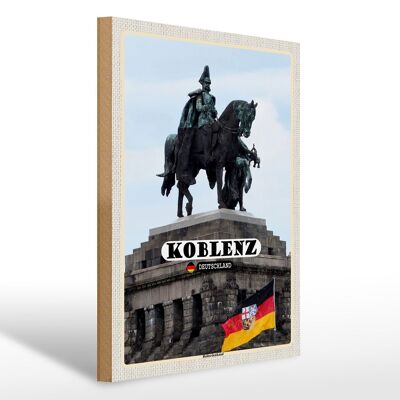 Letrero de madera ciudades de Koblenz escultura monumento ecuestre 30x40cm