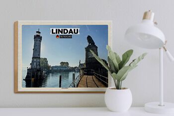 Panneau en bois villes Lindau entrée du port bâtiment fluvial 40x30cm 3
