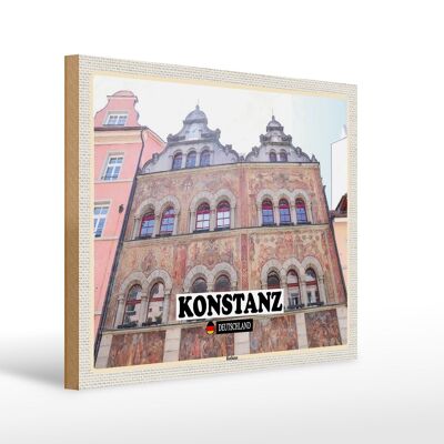 Cartel de madera ciudades Konstanz ayuntamiento arquitectura 40x30cm