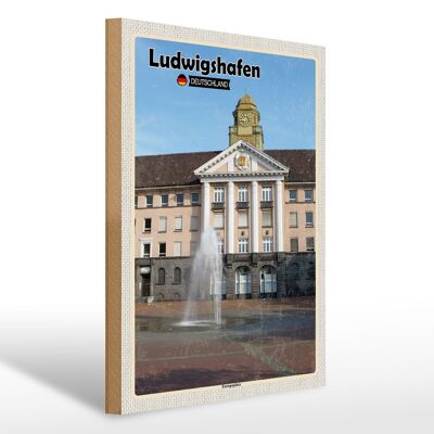 Cartello in legno città Ludwigshafen Fontana Europaplatz 30x40cm