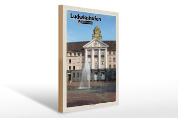 Panneau en bois Villes Ludwigshafen Fontaine Europaplatz 30x40cm 1