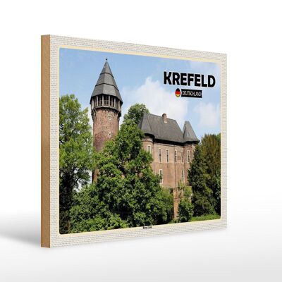 Cartel de madera ciudades Krefeld Burg Linn Castle 40x30cm