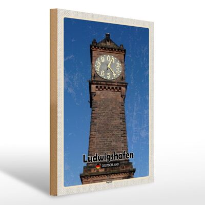 Letrero de madera ciudades Ludwigshafen nivel reloj arquitectura 30x40cm