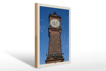 Panneau en bois villes Ludwigshafen niveau horloge architecture 30x40cm 1