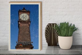 Panneau en bois villes Ludwigshafen niveau horloge architecture 30x40cm 3
