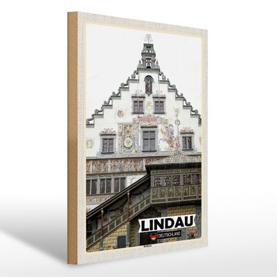 Cartello in legno città Lindau architettura del municipio 30x40cm