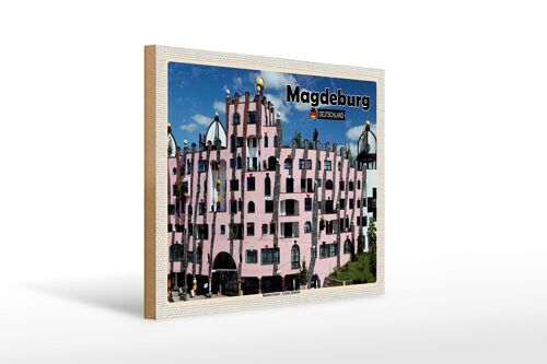 Holzschild Städte Magdeburg Hundertwasser Gebäude 40x30cm