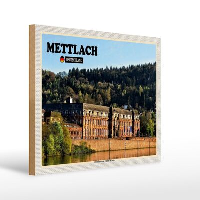 Letrero de madera ciudades Edificio de la fábrica Mettlach 40x30cm