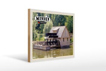 Panneau en bois villes Minden navire moulin rivière 40x30cm 1