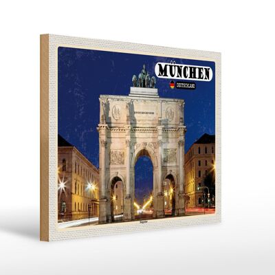 Cartel de madera ciudades Munich Siegestor arquitectura 40x30cm