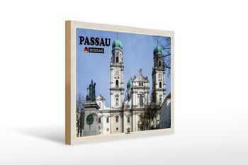 Panneau en bois villes Passau Place de la Cathédrale architecture 40x30cm 1