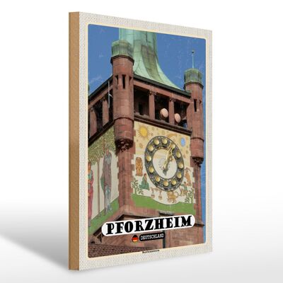 Cartello in legno città Pforzheim ufficio distrettuale campanile 30x40 cm