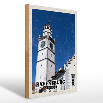 Cartel de madera ciudades Ravensburg Blaserturm arquitectura 30x40cm