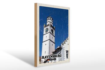 Panneau en bois villes Ravensburg Blaserturm architecture 30x40cm 1