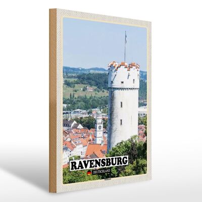 Cartel de madera ciudades Ravensburg Mehlsack arquitectura 30x40cm