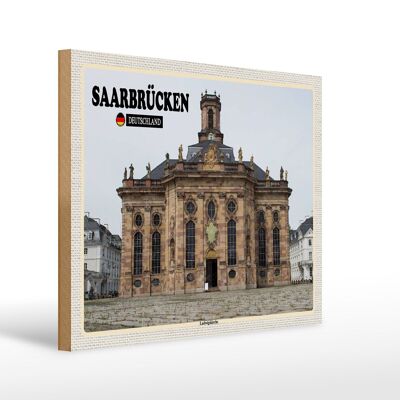 Cartel de madera ciudades Saarbrücken Ludwigskirche 40x30cm