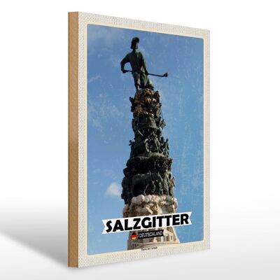 Letrero de madera ciudades Salzgitter Torre del Trabajo 30x40cm