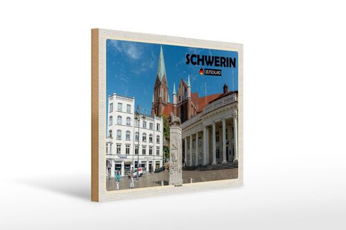 Holzschild Städte Schwerin Marktplatz Architektur 40x30cm