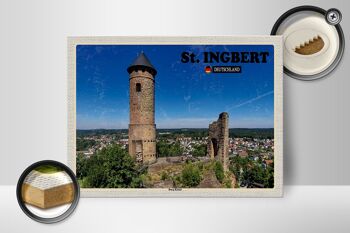 Panneau en bois villes St. Visite de la ville d'Ingbert Burg Kirkel 40x30cm 2
