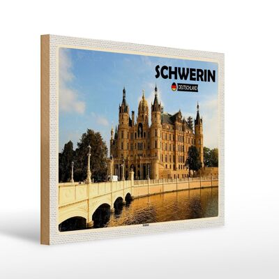Cartel de madera ciudades Arquitectura del castillo de Schwerin 40x30cm