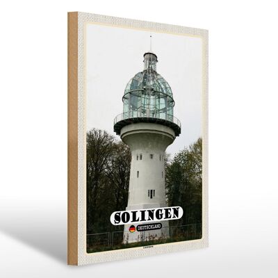 Letrero de madera ciudades Solingen torre de luz arquitectura 30x40cm