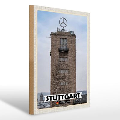 Panneau en bois villes Stuttgart gare tour architecture 30x40cm