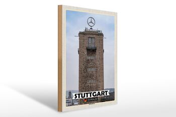 Panneau en bois villes Stuttgart gare tour architecture 30x40cm 1