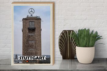 Panneau en bois villes Stuttgart gare tour architecture 30x40cm 3