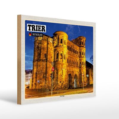 Cartel de madera ciudades Trier Porta Nigra Old Town 40x30cm