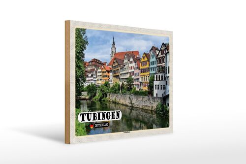 Holzschild Städte Tübingen Neckarfront Fluss Gebäude 40x30cm