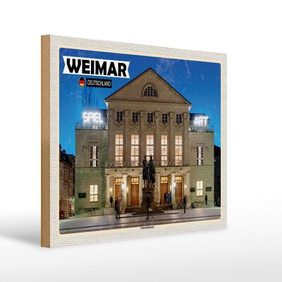 Cartello in legno città Weimar Teatro Nazionale Medioevo 40x30cm