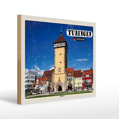 Cartel de madera ciudades Tübingen Tübingen Gate Center 40x30cm