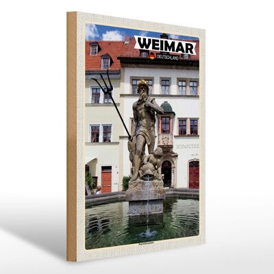 Letrero de madera ciudades Weimar Neptuno fuente arquitectura 30x40cm